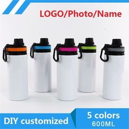600ML Bottle 5 Colors DIY Customized Colorful Print Po Name Text Pattern Travel Sports Team Easy Take Aluminium Portable 220706