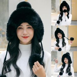 Beanie/Skull Caps Woollen Hat Female Korean Version Cute Lei Feng Autumn And Winter Ear Protections Knitted Plus Fleece Delm22