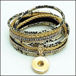 Charm Bracelets Jewellery New Se0183 Colorf Beauty Serpentine Mti Layers Leather Snap Bracelet 38Cm Golden Buttons Fit 18Mm Drop Delivery 2021