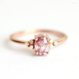 Wedding Rings Huitan Romantic Pink Cubic Zircon Stone Princess With Rose Gold Color Engagement Accessories Tiny Delicate Rita22
