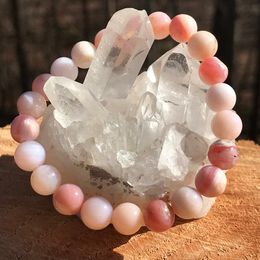 MG1452 Strand 8 mm AA Pink Opal Bracelet Natural Gemstone Heart Chakra Healing Bracelet Women`s Divine Love Spirituality Jewellery