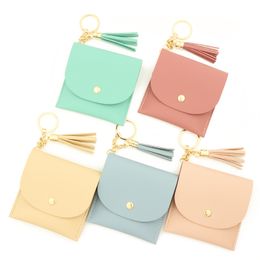 fedex new solid Colour card bag key chain wallet leather tassel multi card position zero wallet pu leather card cover for crossborder use