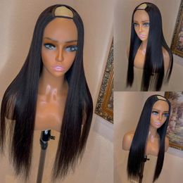 Bone Straight U Part 250% Density Unprocessed 100% Human Hair Wigs Brazilian V Shape Full Machine Wigs Non Lace For Black Women