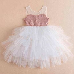 Sparkle Sequin Girl Pink Dress 2-6T Flower Girls Dresses For Wedding Summer Sleeveless Layers Costume Little Girl Fluffy Clothes G220518