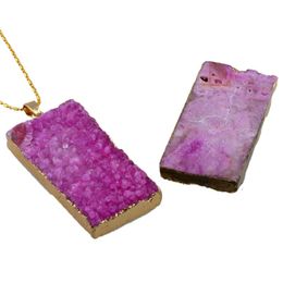 Pendant Necklaces Colours Druzy Crystal Quartz Geode Cluster Stone Rectangle Plated Gold Colour Jewellery For WomenPendant