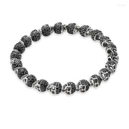 Beaded Strands Skull Strand Bracelets Black Cubic Zirconia Karma Beads For Men And Women Skeleton Silver Fashion Jewelry Gift Trum22