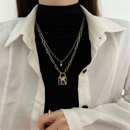 Pendant Necklaces My Only One Leopard Print Lock Crystal Double Layered Necklace Women's Clavicle Chain Lockets NecklacePendant