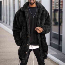 Men's Wool & Blends 2021 Trendy Jacket Mid-length Fashion Casual Long-sleeve Coats Autumn Winter Men Plush Loose Warm Overcoat Streetwear Ma T220810