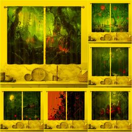 Curtain & Drapes Scary Halloween Atmosphere 3D Digital Printing Kitchen Short Window Curtains 2 PanelsCurtain