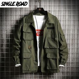 SingleRoad Mens Cargo Jacket Men Green Solid Side Pockets Windbreaker Coat Hip Hop Japanese Streetwear Jackets For Men 201128