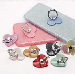Heart-shaped Glitter Cell Phone Mounts Holders Ring Buckle Lazy Bracket Desktop Gift Wholesale Rainbow black red pink gold green blue purple Colour tpu soft