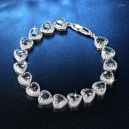 Link Chain Fashion Glamour Shiny Heart Shape Rhinestone Bracelet Ladies Wedding Banquet Bride Bridesmaid Jewelry Kent22