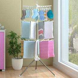 Laundry Bags Folding Transportable Stand Drying Rack 2 Tier Tripod Clothes Hanger