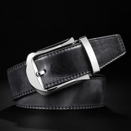 Belts Fashion Leather Belt For Men Korean Style Business Casual Silver Pin Buckle Luxury Trend Brand Design Pants DecorationBelts