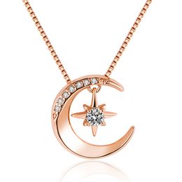 Gold Silver Necklaces Fashion Light Of Stars And Moon Charm Necklace Delicate Clavicle Stars Rhinestone Chain Necklace For Women Jewelry