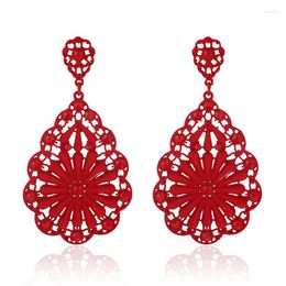 Dangle & Chandelier Elegant Vintage Red Big Flower Earrings Kolczyki Women Summer Blue Statement Jewelry OorbellenDangle