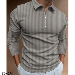 Men's Polos Men's Business Casual Shirts 2022 Autumn Long Sleeve Turndown Collar With Zipper Shirt Fashion Solid Colour TopsMen's Men'sMe