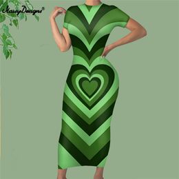 Noisydesigns Green Heart Circle Prints Women Summer Elegant Vintage Dresses Office Female Lady Long Sundress Vestidos 4XL 220627