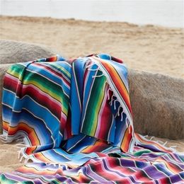 Mexican Style Rainbow Striped Blanket Cotton Cobertor Hanging Tapestry for Sofa Bed Plane Travel with Tassel 220616