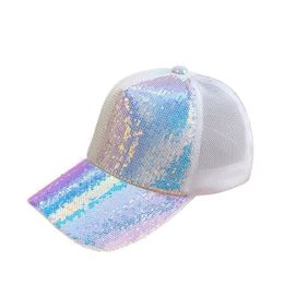 2022 Women Thin Sequins Hollow Mesh Adjustable Sun Curved Eaves Baseball Cap Sport Golf Sunshade Sunscreen Perform Dance Hat