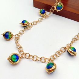 Chains Y.YING Blue Murano Glass Gold Plated Long Chain Necklace 29" Colorful Fashion Women JewelryChains