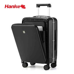 Hanke New Design Luggage Business Travel Suitcase Carry On Boarding Cabin Trolley Case Pc Material Rolling Spinner Wheels J220707