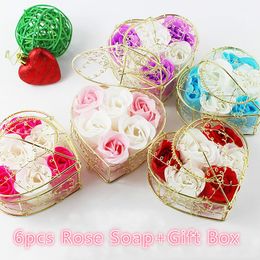 Decorative Flowers & Wreaths 6Pcs/Box Bathing Soap Artificial Flower Gift Heart Shaped Rose Day Mother's Wedding Party 10 Cm X 6 CmDecor