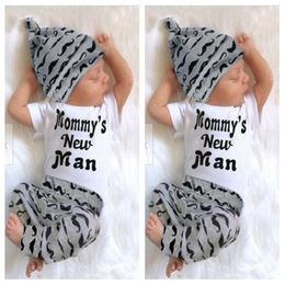 Clothing Sets Cute 3PCS Set Born Baby Boy Clothes Lovely Mommy's Man Moustache Print Bodysuit Tops Long Pants Hat Outfits ClothesClothing