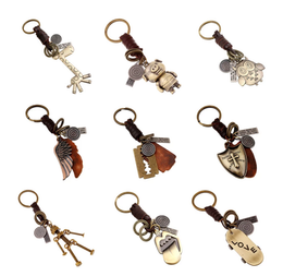 Fashion Creative Genuine Leather Bronze Charms keyring Key Ring Keychain Gift 