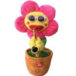 Saxophone Dancing and Singing Flower Enchanting Sunflower Soft Stuffed Plush Toys Funny Electric Toys for Kids Party Toys Kawai 220801