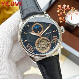 Mens Multi Functional Stopwatch Watch 42MM Waterproof Montre De Luxe Clock High Quality Automatic Mechanics Gift Hollowed Out Design Genuine Leather Wristwatches