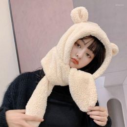 Beanie/Skull Caps Fashion Women Girls Beanies Winter Warm Cute Bear Ear Hat Casual Plush Earflap Earmuff Windproof Scarf Delm22