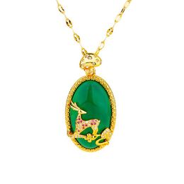 Pendant Necklaces Luxury 24k Gold Green Stone Micro Inlaid Elk Necklace For Women Female Jewellery Chokers Fashion Statement GiftPendant