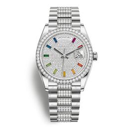 Luxury Automatic Mechanical Watch Scratch Resistant Sapphire 36mm Pave Dial Waterproof White Diamonds Set President Wristwatch