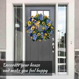 Decorative Flowers & Wreaths Home Decor Nordic Decoration 20 Inch Simulation Flower Sunflower Garland Bee Festival Door Wall Hanging Decorat