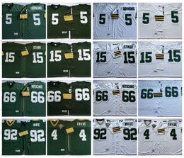 Vintage Mens 4 Brett Favre 15 Bart Starr Football Jerseys 66 Ray Nitschke 92 Reggie White 1969 Stitched Shirts 75TH Embroidery Green M-XXXL