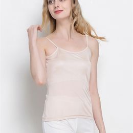 SuyaDream 3pcs/lot Women Silk Camis Natural silk Solid Basic Cosy T shirts Spring Summer Bottoming Top White Pink 220407