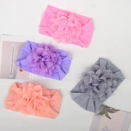 Infant Baby Large Mesh Flower Nylon Headbands Lace Dot Flower On Wide Nylon Headbands for Kid Girls Props Headwear