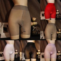 Underpants Shiny Ultra-Thin Sheer Pantyhose Men Penis Pouch Underwear Plus Size Open/Close JJ Sheath Tights Erotic Boxer Shorts Male BoxersU