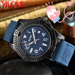 Blue Nylon Mesh Wristband Men's Watch Calendar Multifunctional Round Stainless Steel Case Fashion Clock Three Hands Simple Designer European Luxury Wristwatch