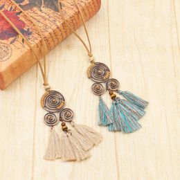 Pendant Necklaces Spiral Tassels Long Necklace Bohemia Brown Green Beads Fashion Sweater Chain Ethnic Women JewePendant