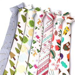 Cartoon Print Tie For Men Women Skinny Neck Wedding Casual Neckties Classic Suits Slim Cotton Linen Ties