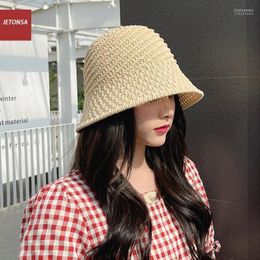 Tide Hand-woven Fisherman Hat Female Spring And Summer Breathable Bucket Knitted Japanese Net Red Face Small Basin Wide Brim Hats Elob22