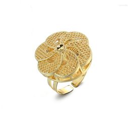 Wedding Rings Free Size Gold Colour Fashion Hollow Flower Finger Jewellery For Women Girls Hawaiian Africa Unisex Party Openable Wynn22