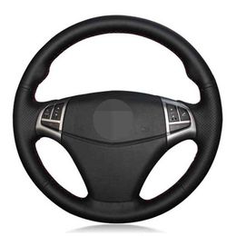 Car Steering Wheel Cover Diy HandEmbroidered Black Synthetic Leather For Ssangyong Korando 20102019 J220808