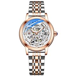 Women Automatic Mechanical Watch Top Brand Luxury Stainless Steel Waterproof Wrist Watch Ladies Skeleton Tourbillon Clock225H