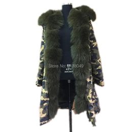Women's Trench Coats SF0261 Women Army Green Long Fur Liner Coat/ Rex Parkas Outwear Military Real Parka