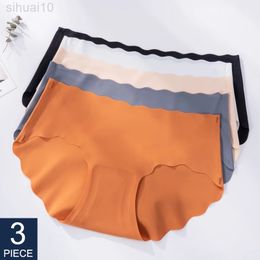 3 pcs/set Seamless Underwear Silk Women Solid Color Briefs Lady Ruffle Underwear Girls Briefs Invisible Panty Sexy Lingerie L220801