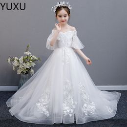 Gorgeous Beaded Little Girls Pageant Dresses Ball Gown Tiered Backless Flower Girl Dress Long Train Sequined First Holy Communion Gowns 403