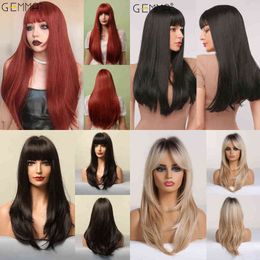 Long Straight Synthetic Wigs Ombre Brown Grey Wig with Bangs for Women Cosplay Lolita Daily Party Heat Resistant Fibre 220622